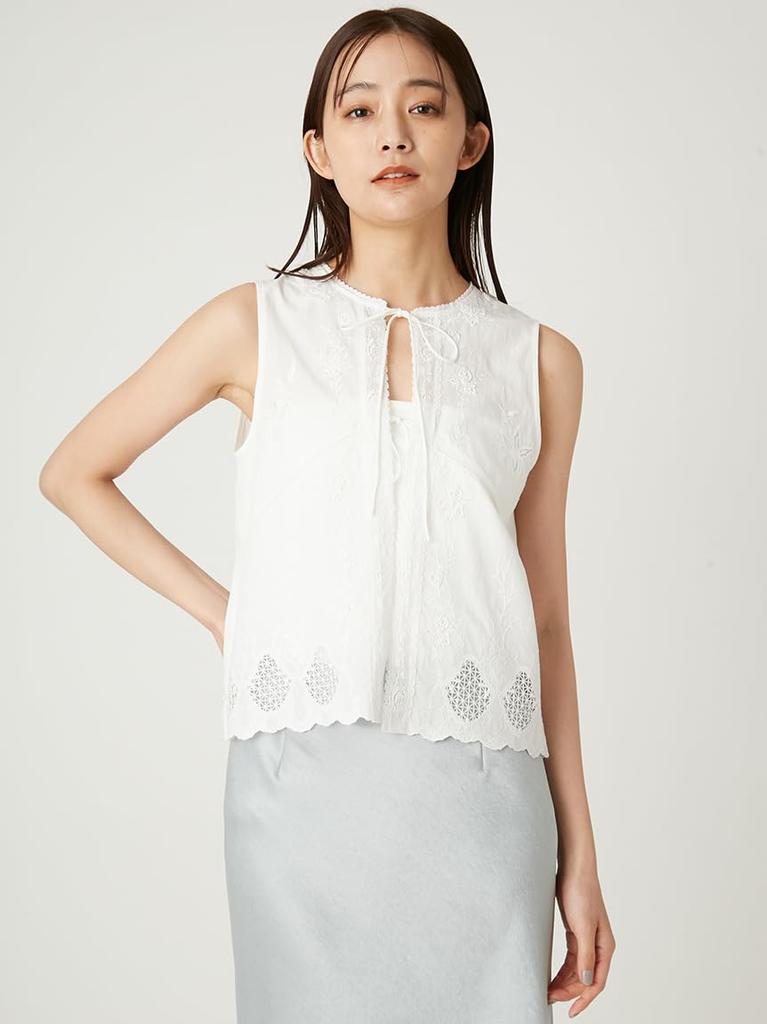FRAY Cutwork Sleeveless Blouse FWFB252112 Free Size I.D. Women's White,
