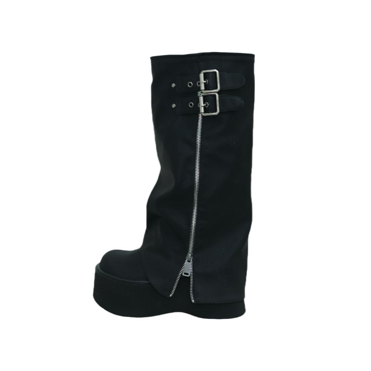 

Cowhide high boots thick-soled boots women s knee-length boots small trouser boots women s muffin-bottom knight boots 40