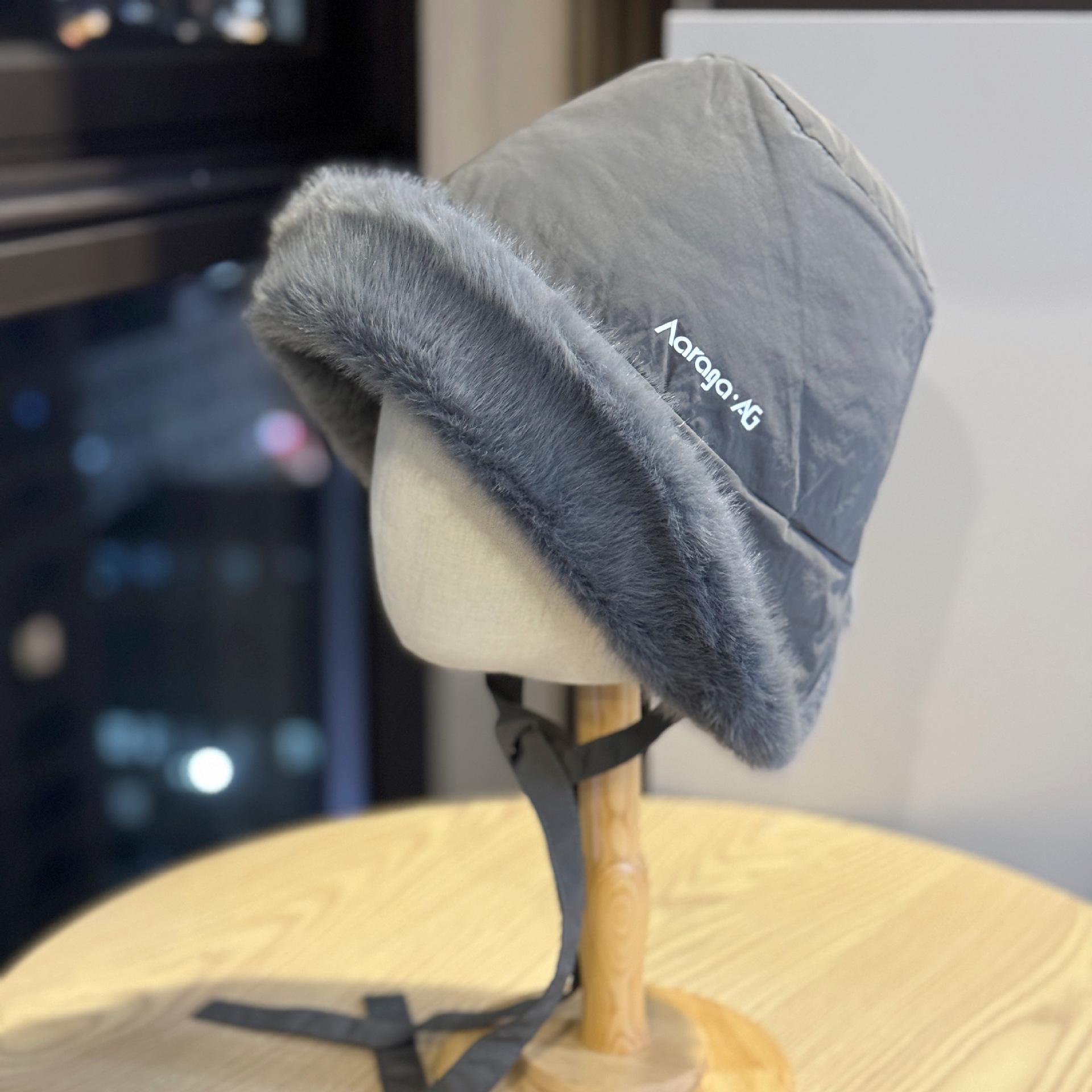 

New purple plush thickened warm ear-protecting fisherman hat for women, winter outdoor lace-up windproof riding hat Adult54-60Average Size сірий колір