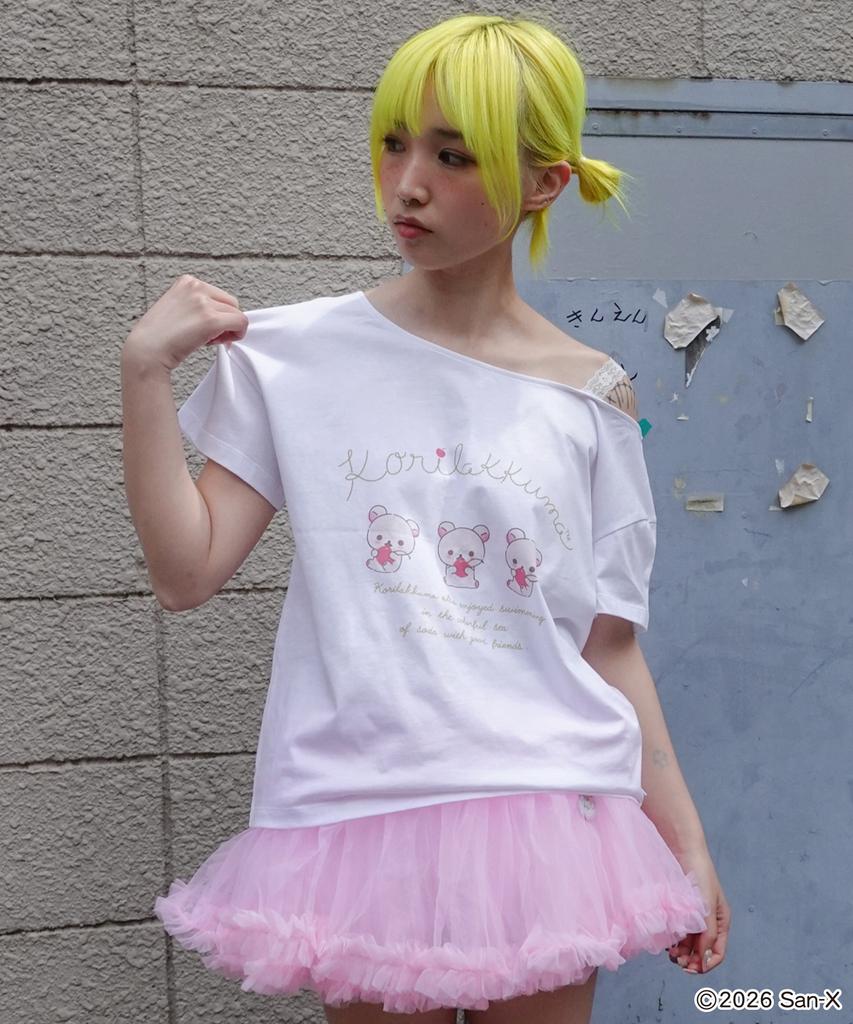 YOUHEE [Korilakkuma] Lace Off-Shoulder T-Shirts White