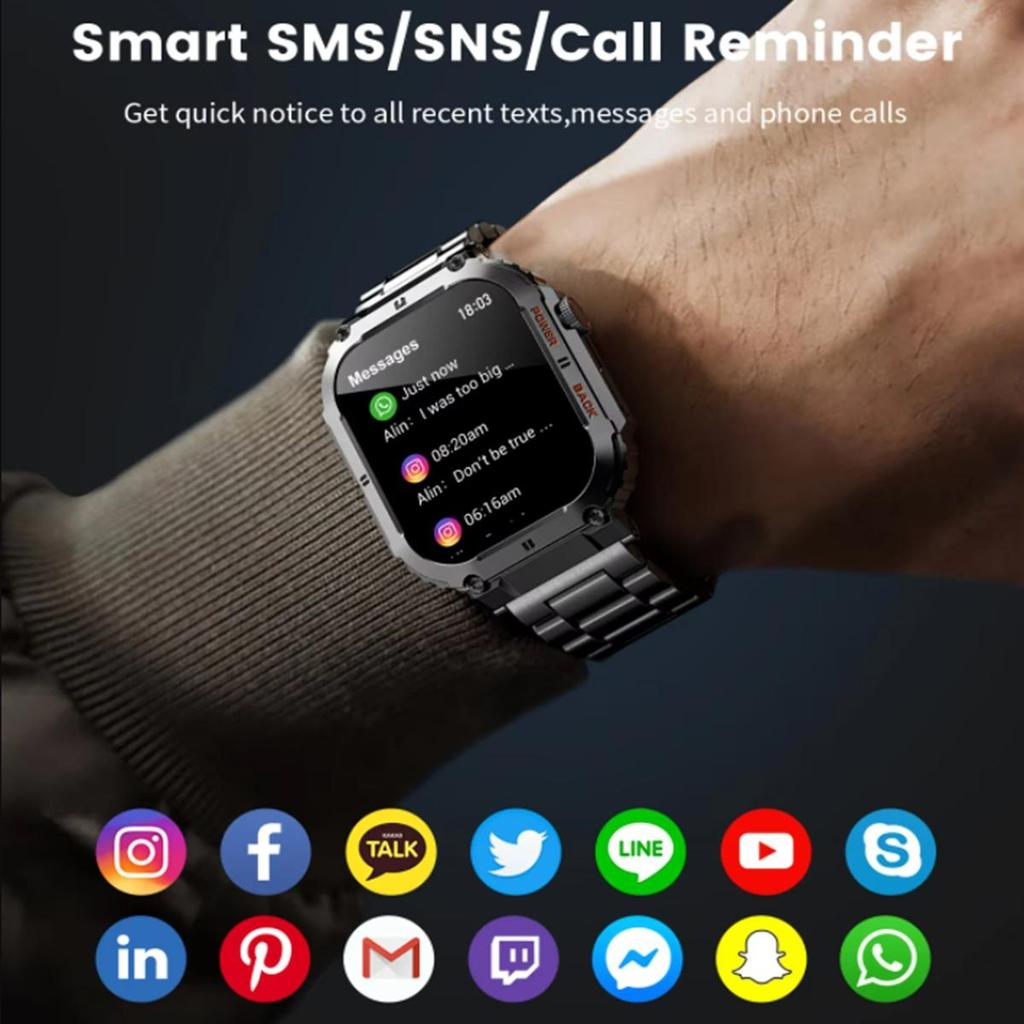 New Rugged Military Smart Watch Outdoor Sport Bracelet 1.96'' HD Display Sports Fitness AI Voice Smartwatch