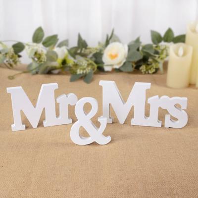 3Pcs/set Mr & Mrs White Letter Placa de madeira para decoração de casamento rústico Favor Enfeites de mesa para festa de casamento Adereços para fotos Presente