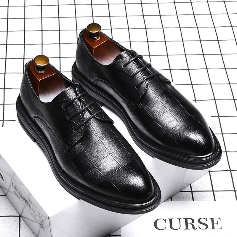 

Autumn and winter men s leather shoes business dress leather shoes men s lace-up casual shoes men s shoes plaid pointed-G 44 чёрный
