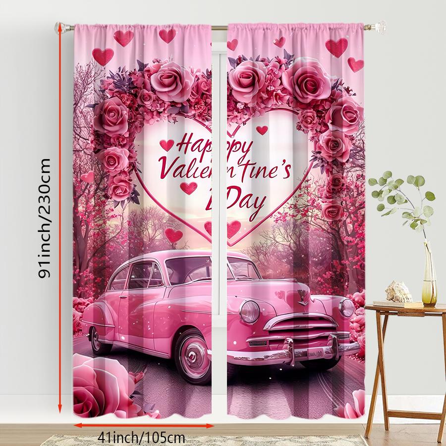 2 Stück puderfarben floral retro Auto Valentinstag Verdunkelungsvorhänge süßer Stil Schlafzimmer Wohnzimmer Stangentasche Dekoration