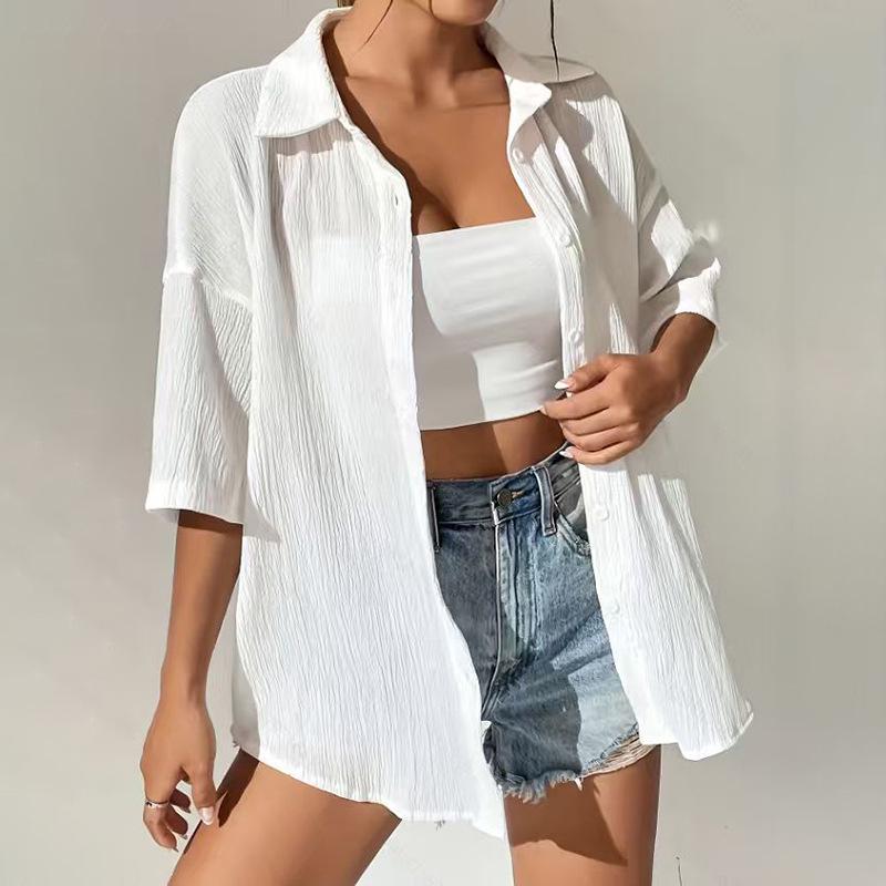 Solid Color Mesh Sun Protection Short-Sleeve Top - Trendy, Loose, Cool Summer Outerwear