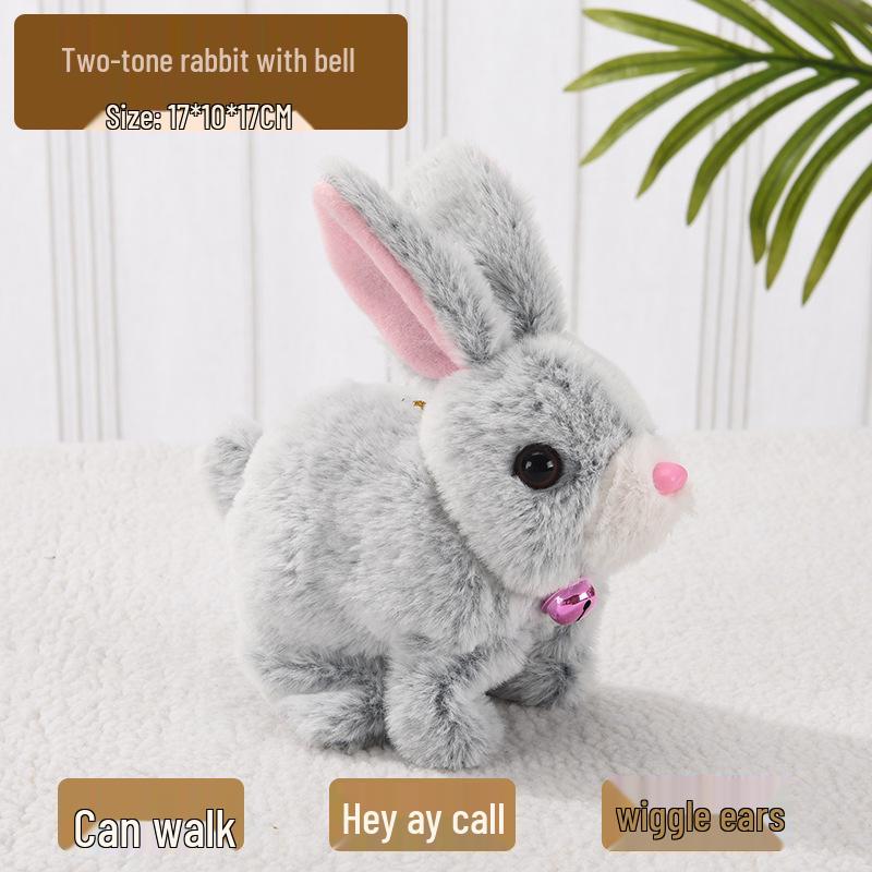 Plush Interactive White Rabbit Toy - Walking, Talking, Ear-Wiggling, Mouth-Moving Long-Haired Pet Simulation.