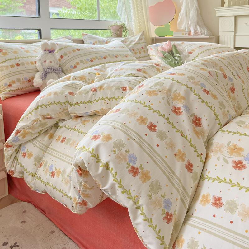 Princess style bed four-piece set pure cotton pure cotton small fresh bed sheet single quilt cover dormitory three-piece set duvet cover
