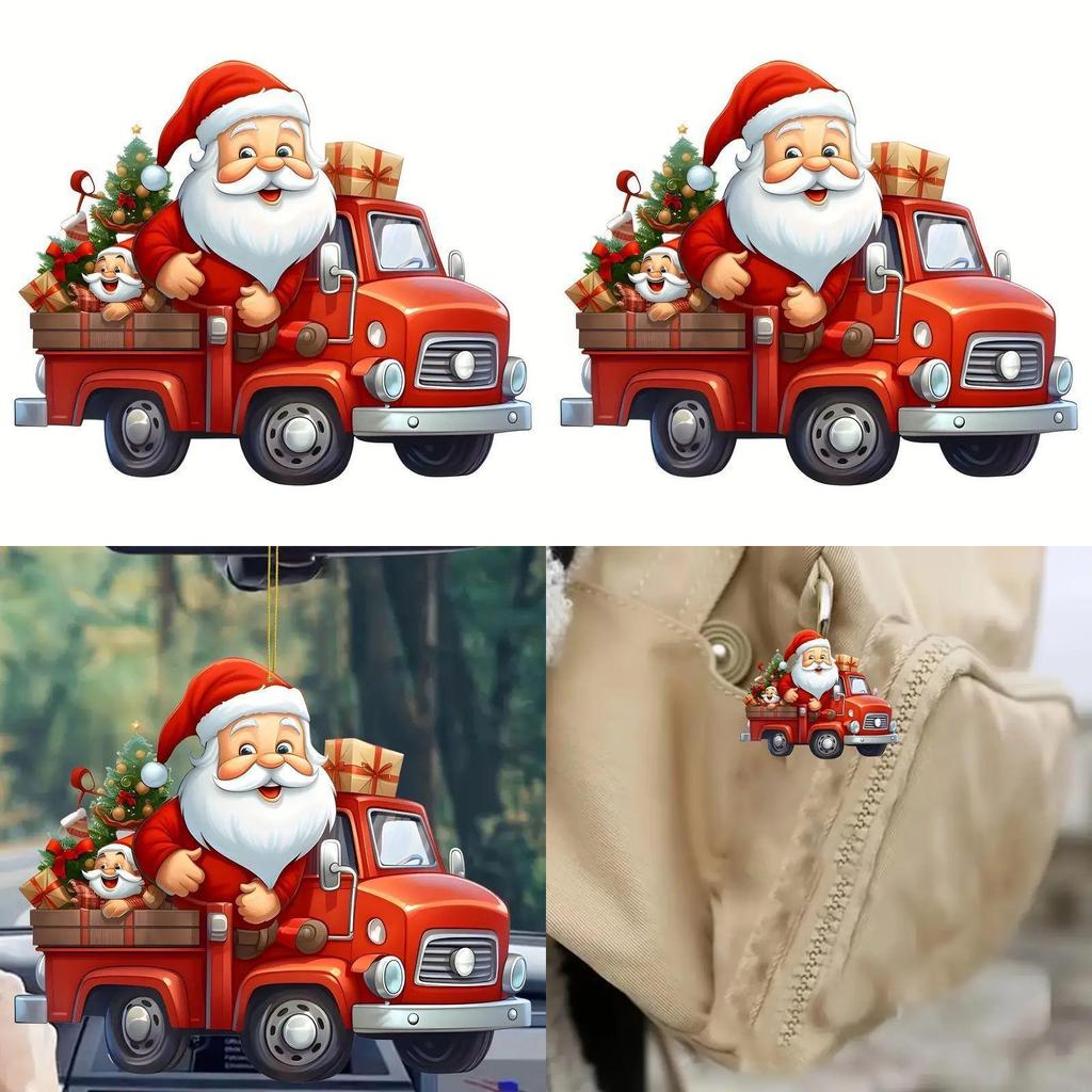 Christmas Santa Drive Car Pendant With Acrylic Material For Car Interior Decoration And Gift Idea
