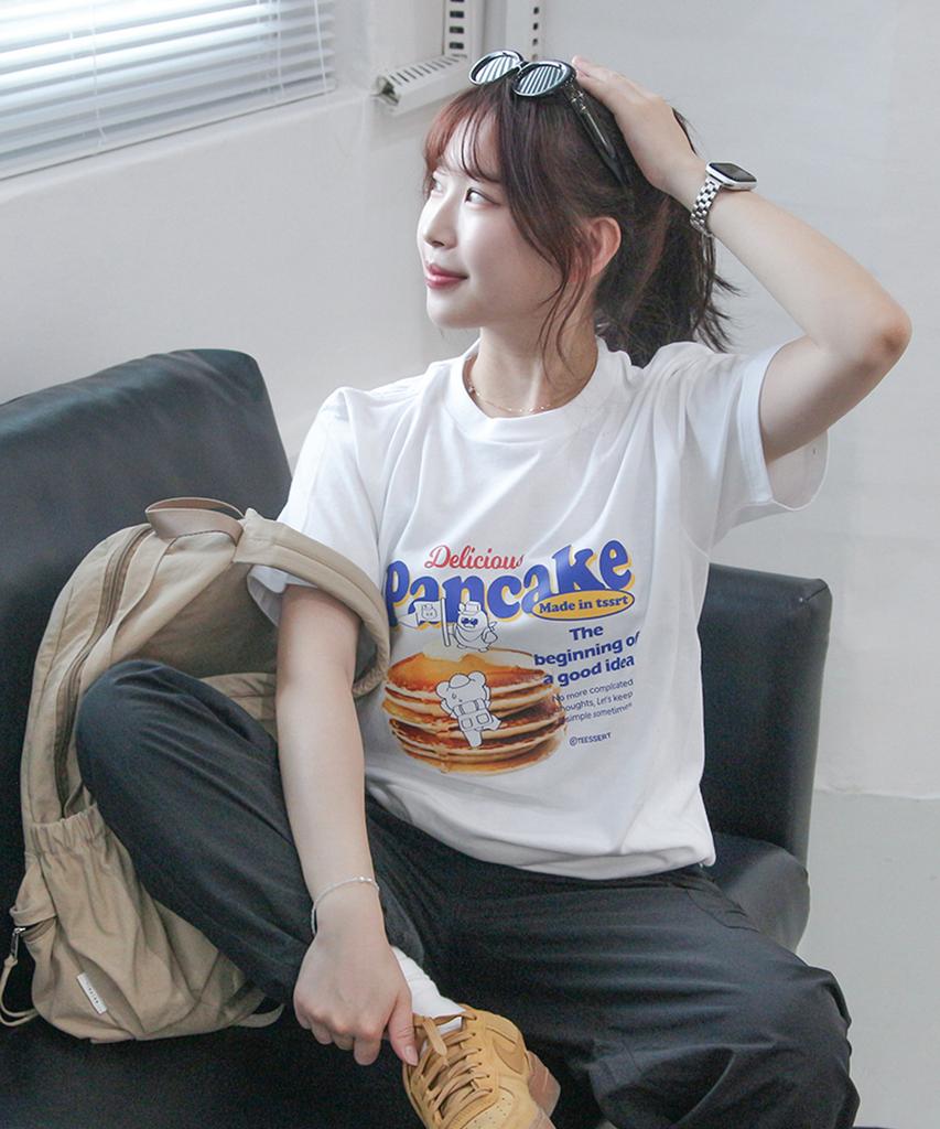 Tijeoteu Pancake Summer Standard Cotton Short Sleeve T-Shirt (White, Black, Denim) Ds_02