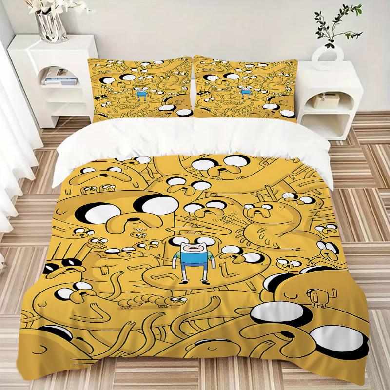3pcs bedding set Adventure Time Jake Includes 1 Comforter + 2 Pillowcases, Without Pillow Inserts, Soft Comfortable, Lightweight Breathable,