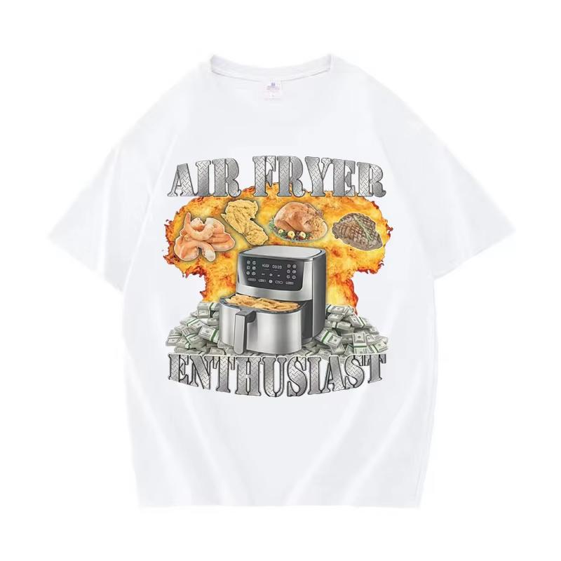 Air Fryer Enthusiast Funny Cooking Meme Harajuku Print TShirt Unisex Women Vintage Short Sleeve Tshirts Cotton Casual Y2K T Shirt