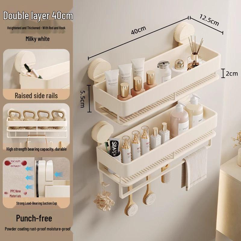 No-Drill Wall-Mount Bathroom Storage Rack with Suction Cup
