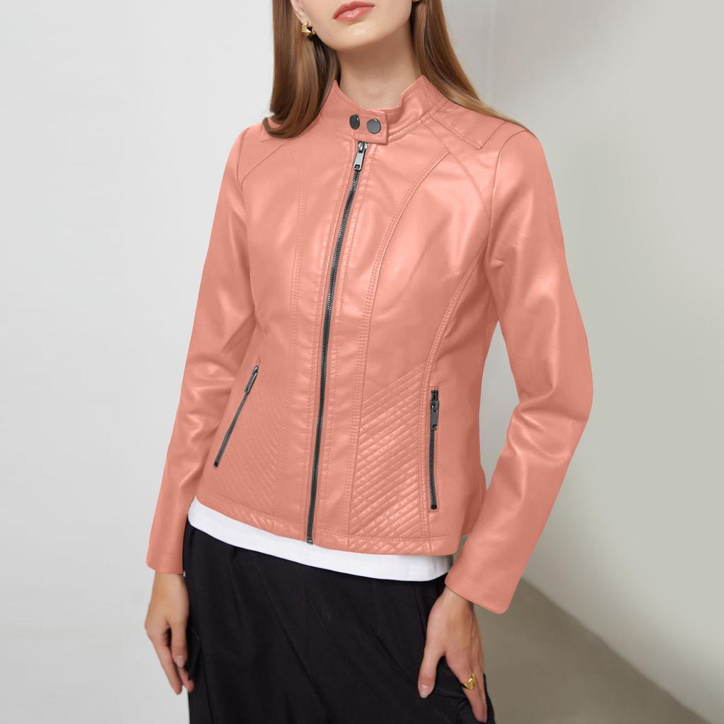 Women's Fashion Leather Jacket Slim Casual Small Coat Motorcycle Clothing