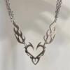 Stainless Steel Hollow Flame Heart-Shaped Necklace For Man Woman Punk Metal Collar Necklace Luxury Hip Hop Jewelry Accessories