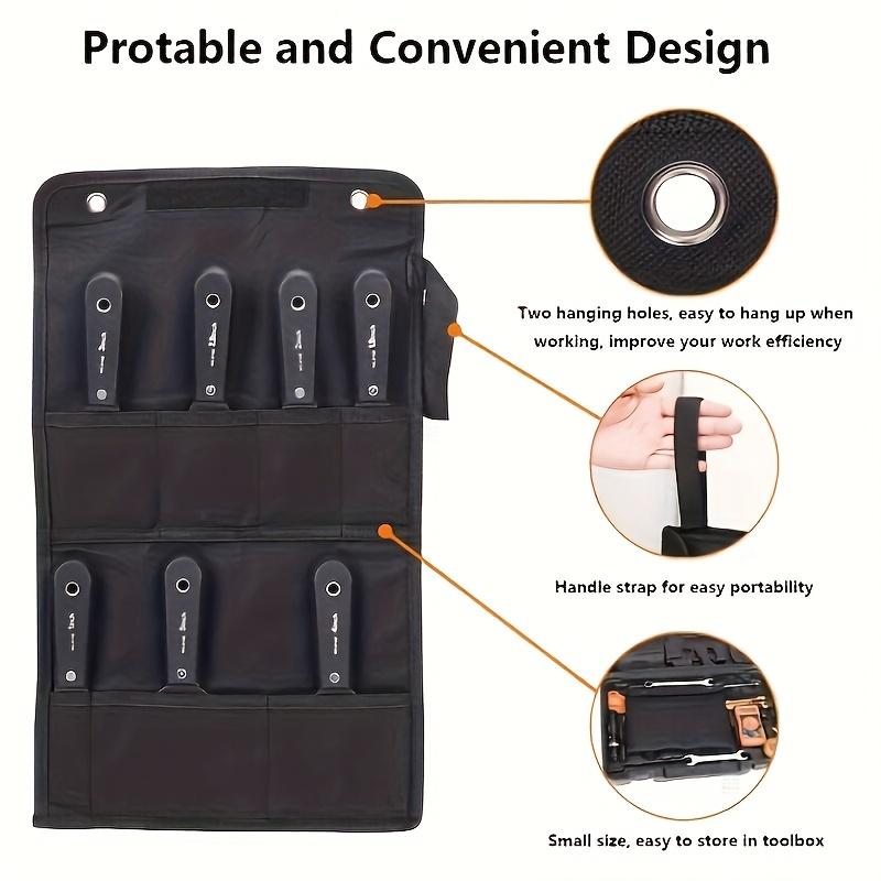 7PCS Putty Knives Set Flex Drywall Knife Paint Scraper Kit 7 Sizes Soft Grip Handle Carbon Steel Blade Canvas Storage Bag Includ