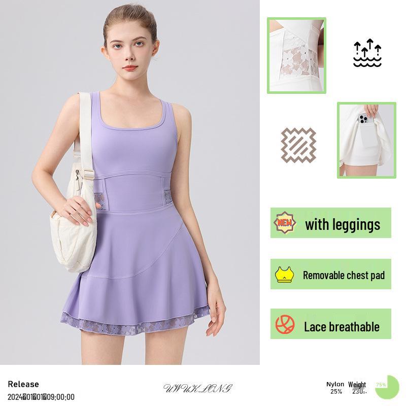 High-Waist Lace Tennis Dress with Chest Pads & Tummy Control