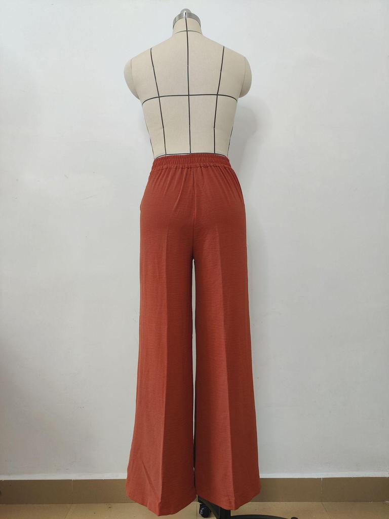 Women's Solid Color Loose Wide Leg Casual Pants with Semi-Elastic Waist for Autumn and Winter.