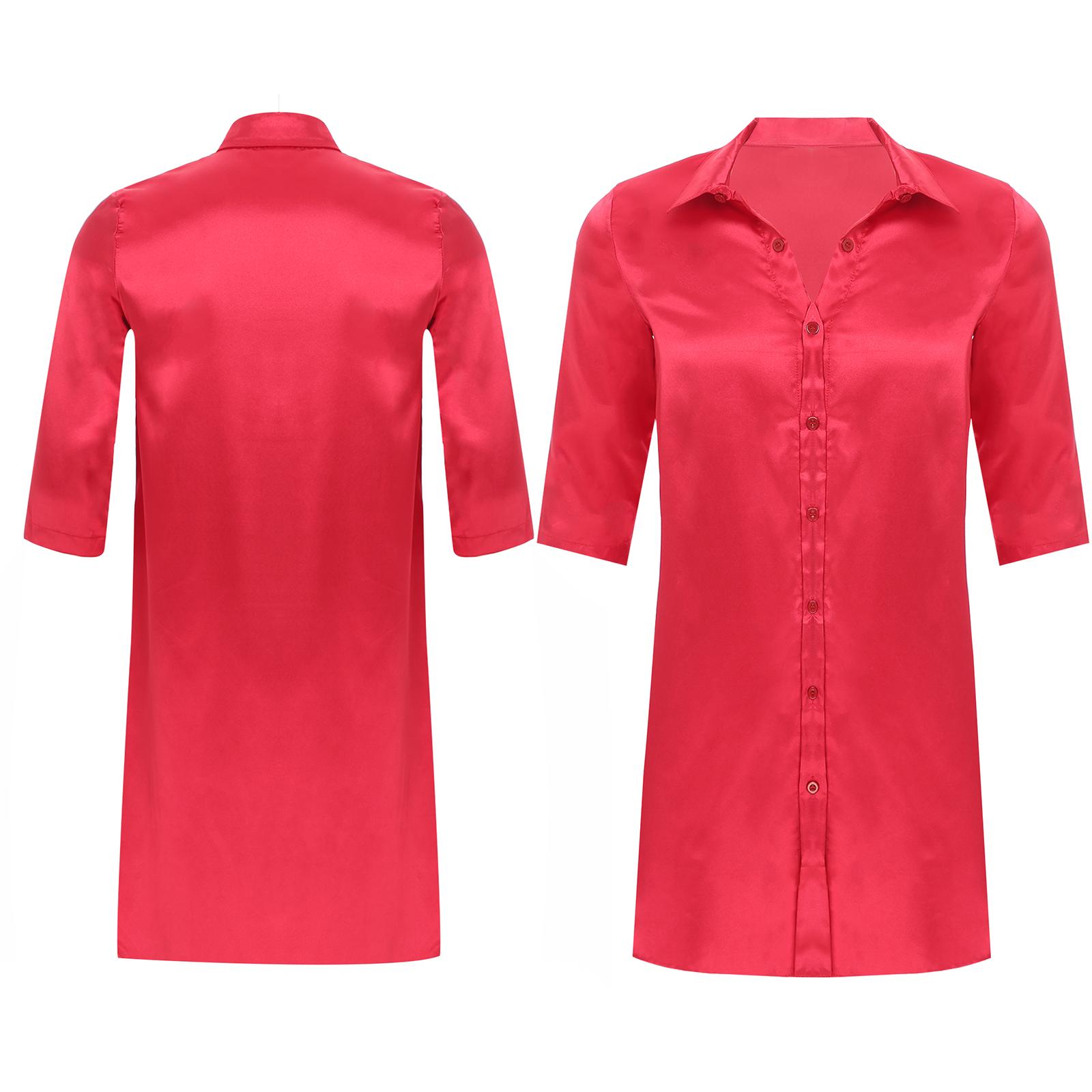 

Мужская роскошная атласная одежда для сна, ночная рубашка, ночной халат, пижамы с изогнутым подолом, одежда для сна, домашняя одежда, костюм для ванной комнаты XL бордовый