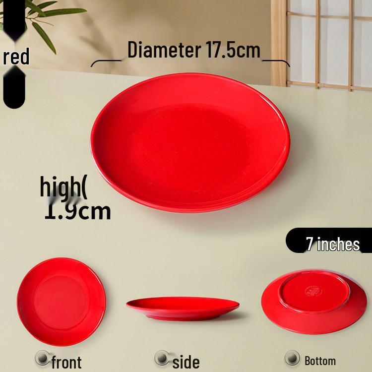 Melamine Round Plate: Porcelain-Look, Two-Color, for Commercial Use In Restaurants and Buffets - Perfect for Fast Food, Rice Bowls, and Cold Dishes.