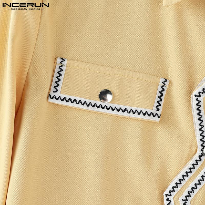 INCERUN Men Long Sleeve Button Texture Hem Stitching Short Coats Jackets