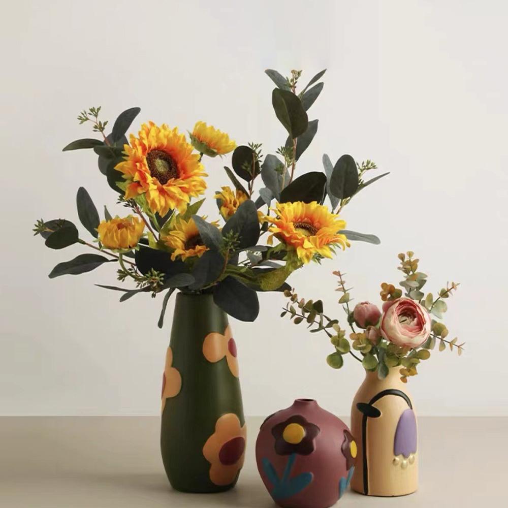 Desktop Ceramic Vase Living Room Flower Arrangement Creative Living Room Home Decoration Morandi Painted Flower Device