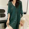 Cover Up Dress V-Neck Short Sleeve Hollow Out Breathable Loose Fit Summer Tops Beach Bikini Cover Up