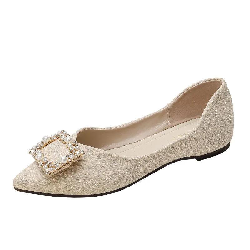 Fashion Korean Style Fashion Pearl Slip-on Woman Flats Spring and Autumn Pointed Toe Shoes for Women Low Price Casual Comfortable Shoe