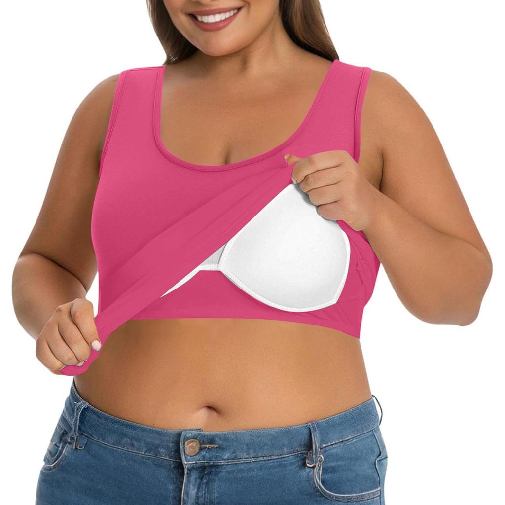 Plus Size Women's Camisole With Bottom And Chest Pad, Sexy Oversized Underwear With Chest Pad