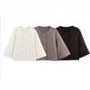 Cárdigan de Punto para Mujer con Cuello Redondo, Mangas Tres Cuartos, Corte Holgado, Casual, Botones, Corto