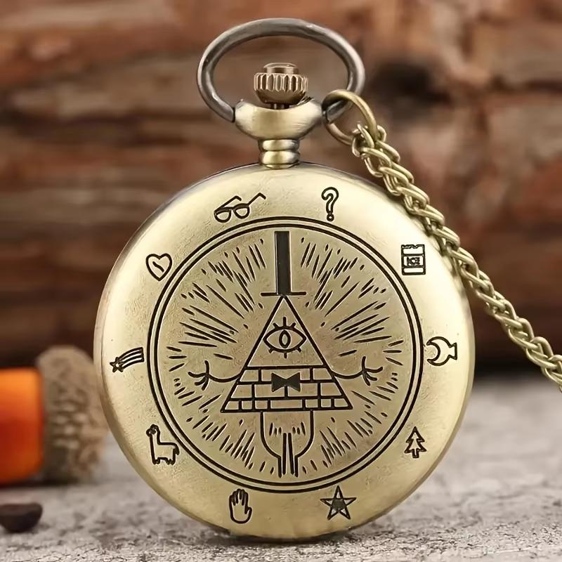 

Weird town pocket watch triangle retro personality creative flip style retro couple neck necklace watch hanging watch коричневий