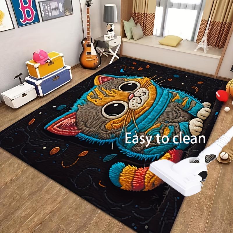 Plush Cat Floor Mat - Cute Cartoon Design Soft Washable Non-Slip Bath Kitchen Bedroom Rug for Indoor Home Decor