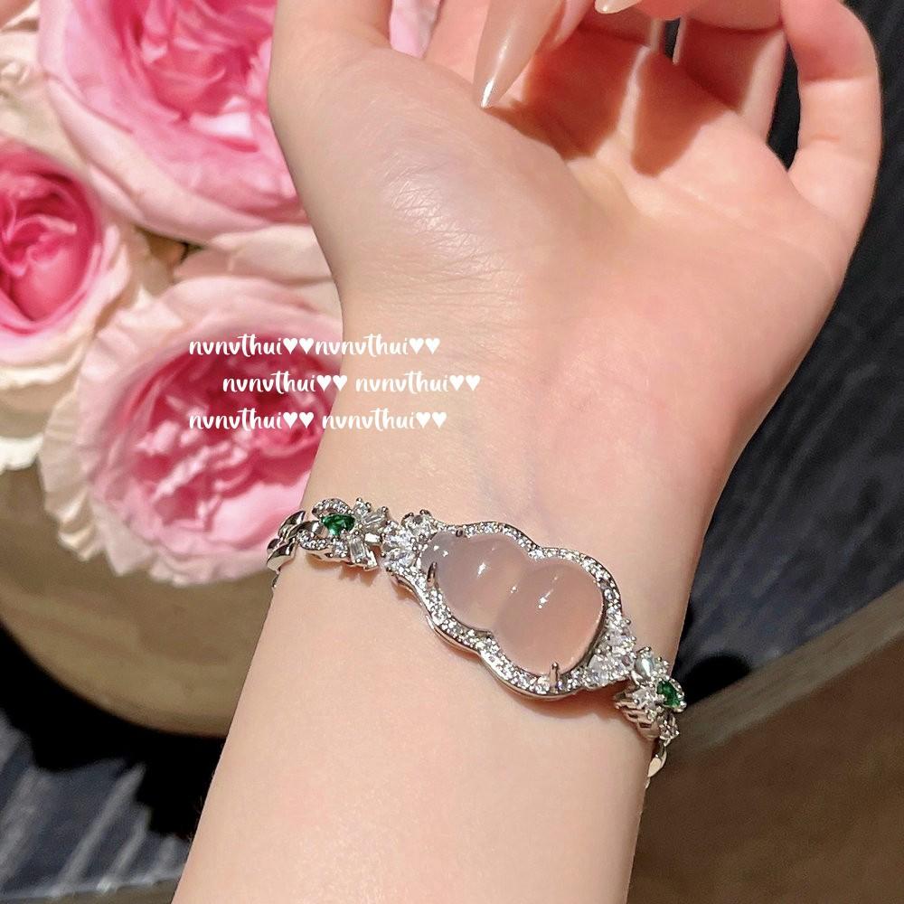 New Chinese Madagascar Pink And Purple Chalcedony Gourd Bracelet, Violet Chalcedony Agate Leaf Necklace, Set