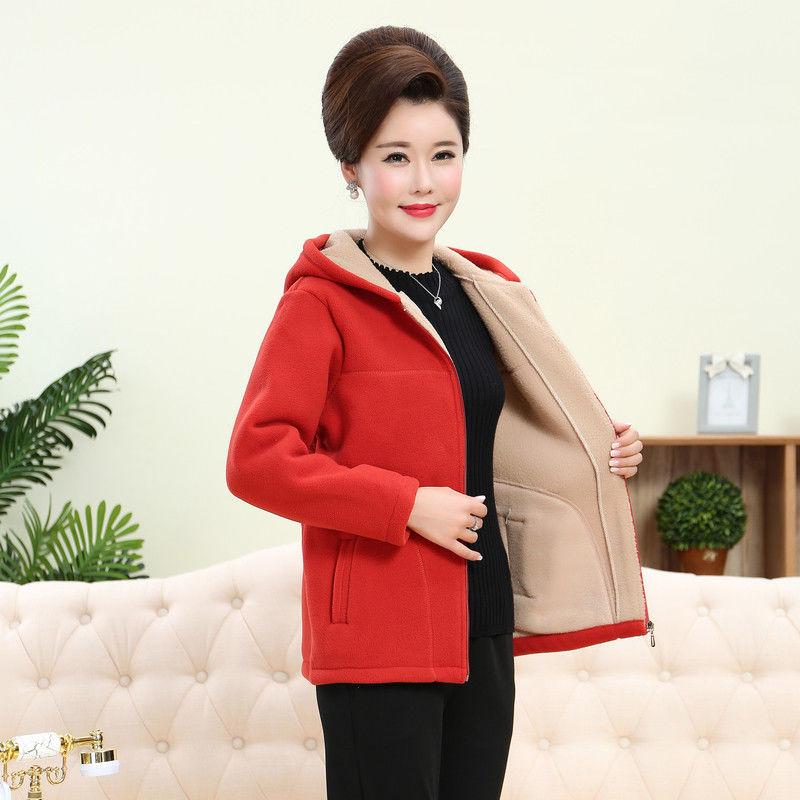 Abrigo de Invierno Femenino Talla Grande Madre Forro Polar Deportivo Chaqueta Mediana Edad Adulto Mayor Ropa Exterior Acolchada para Mujer Tops con Capucha