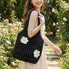 Retro Flower Knitted Tote Bag Large Capacity Woolen Crochet Handbag Eco-Friendly Lightweight Hollow Shoulder Bag Summer