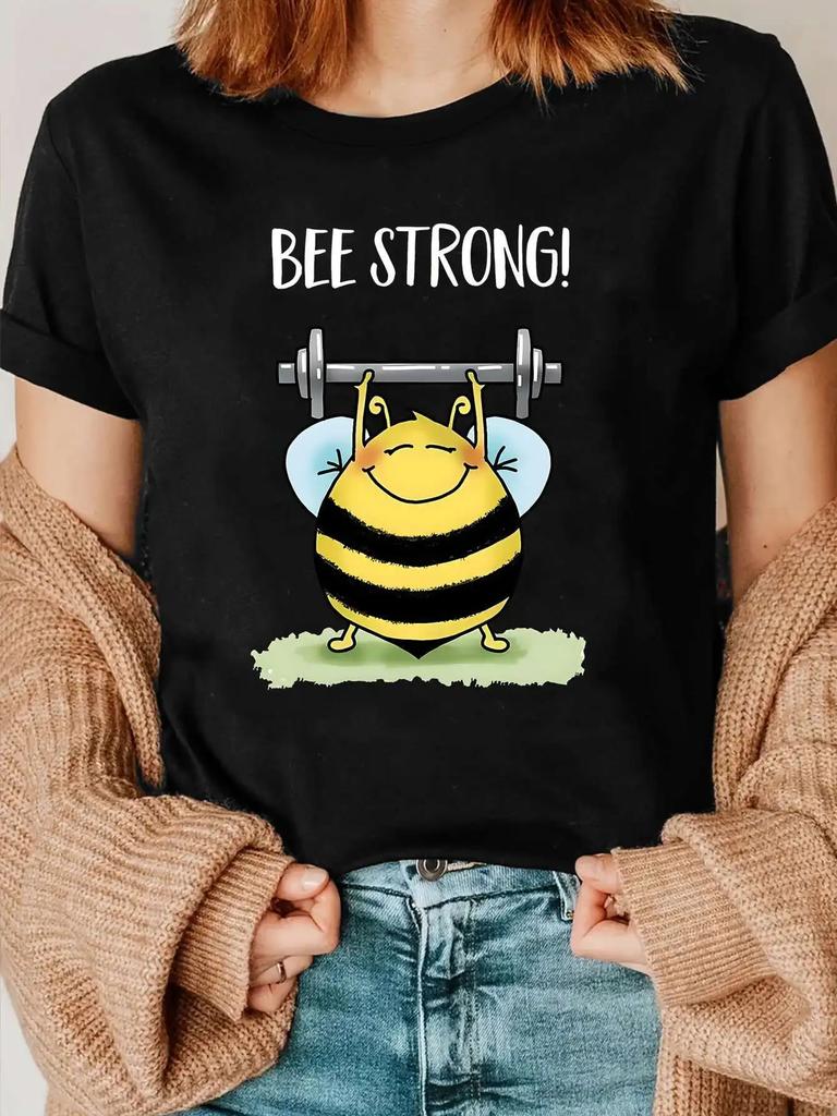 New T-shirt for outdoor leisure sports summer 2025 round neck Unisex funny short bee Fitness printed pattern