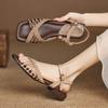 Fashion Square-toed Woven Flat Hollowed-out Sandals 2025 Summer Outerwear Fine Band Open-toe Versatile Roman Sandals for Women