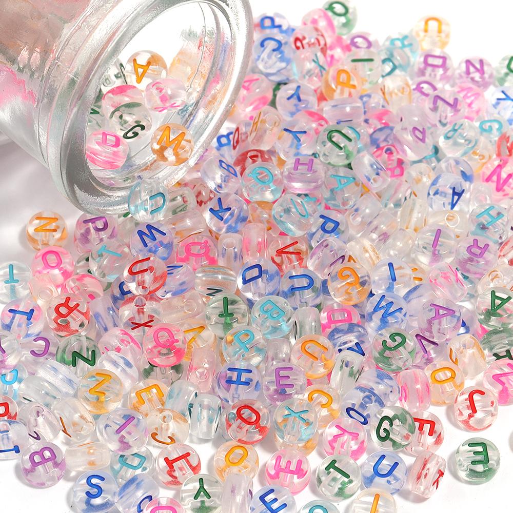 100pcs 7mm Colored Acrylic Alphabet Beads Mixed A-Z Letter Flat Round Loose Beads For Jewelry Making DIY Charm Bracelet Necklace