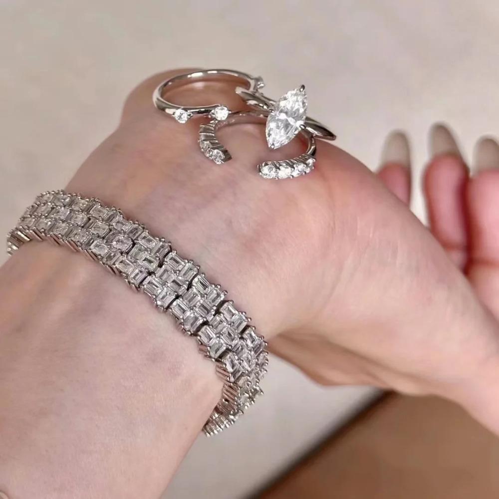 Wosikate Sparkling Horse-Eye Zirconia Simple Three-In-One Stacked Ring For Women Copper Plated Fashion Jewellery Finger Ring