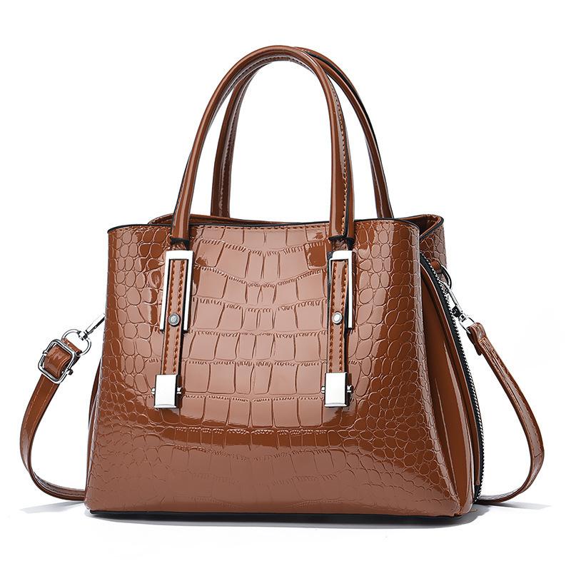 

Fashionable bright leather handbag for women, European and American stone-patterned women s foreign trade bags