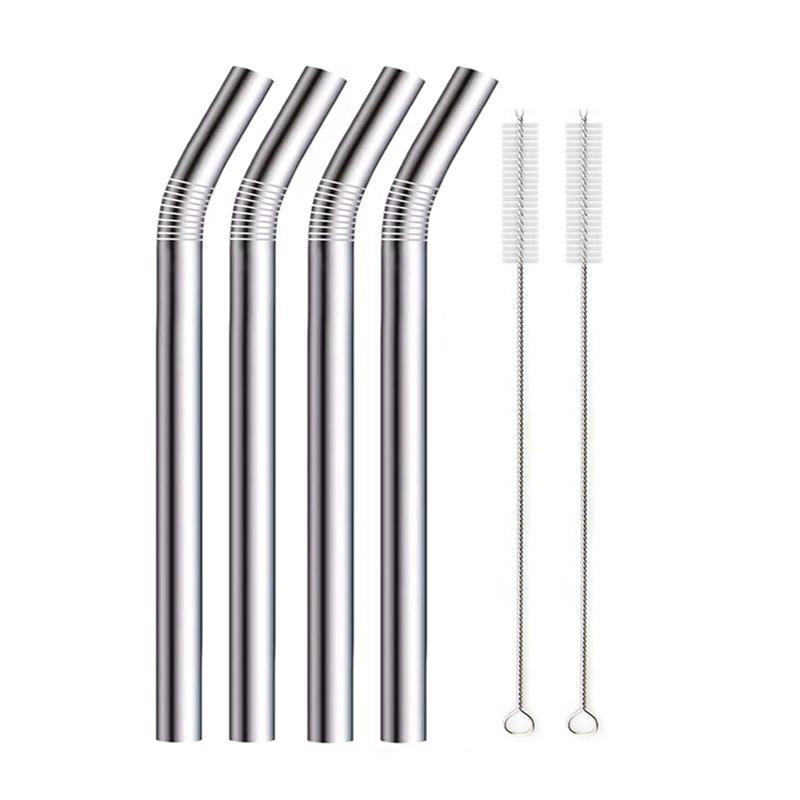 12x215mm Reusable 304 Stainless Steel Drinking Straws Set Eco-Friendly Metal Straw for Smoothie Boba Bubble Tea Milkshakes