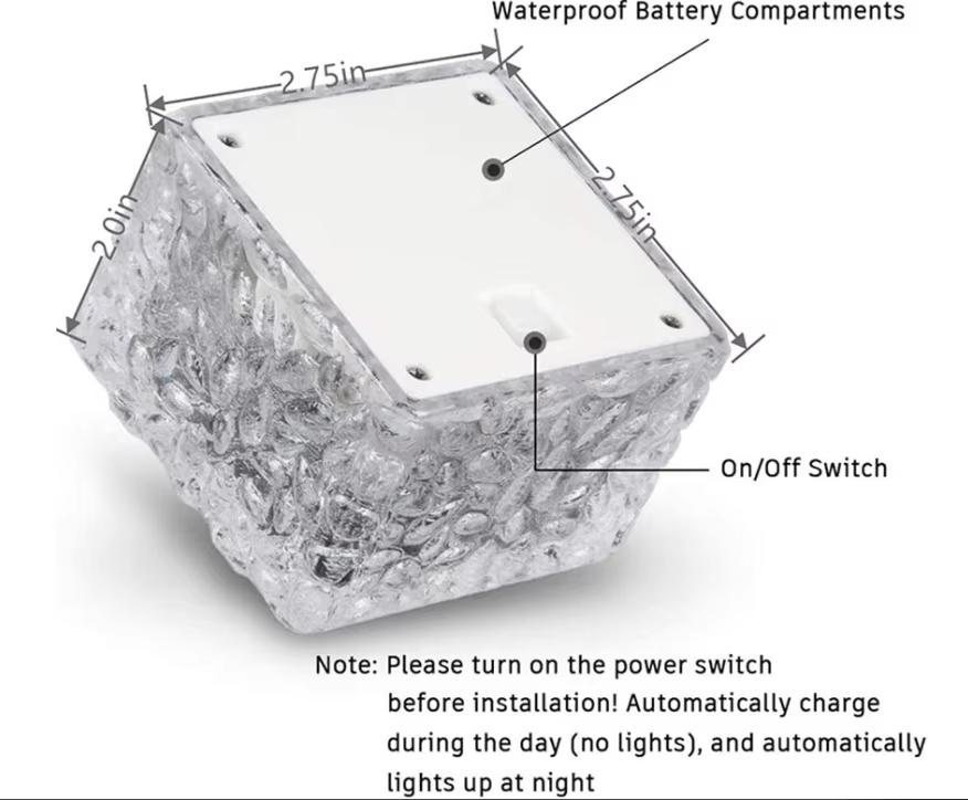 Warm White Solar LED Garden Lamp Ice Buried Ground Decorative Lights Cube Shape Waterproof IP65 Outdoor High CRI 80 10000 Hours