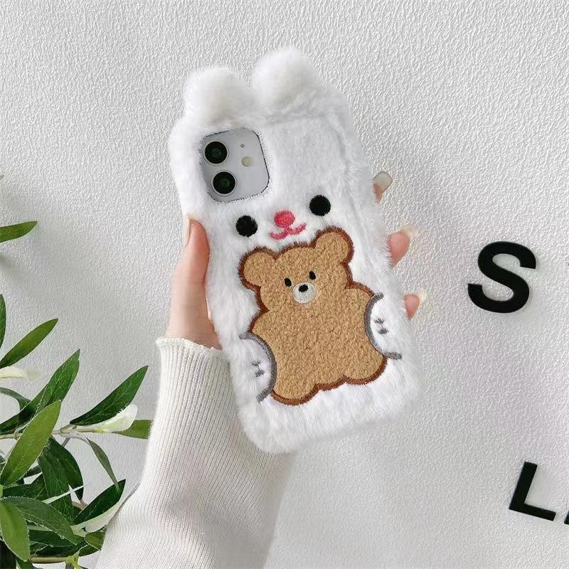

New Phone Case XR Plush 14 for Apple 8/12 Rabbit Bear IPhone X/11 Protective Case Trendy Autumn and Winter For iPhone 17PROMAX