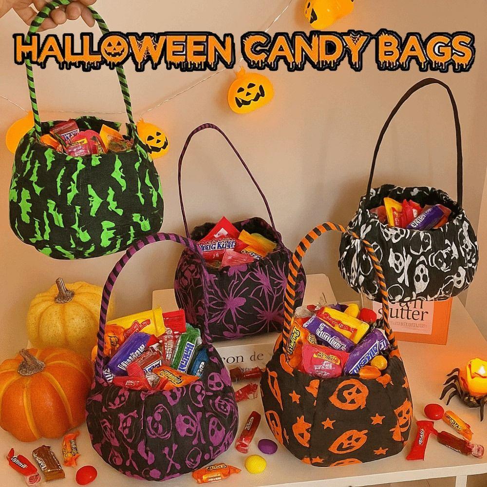 Cloth Halloween Candy Bag Trick or Treat Stuffed Cotton Tote Bags Funny Pumpkin Candy Bucket  Party