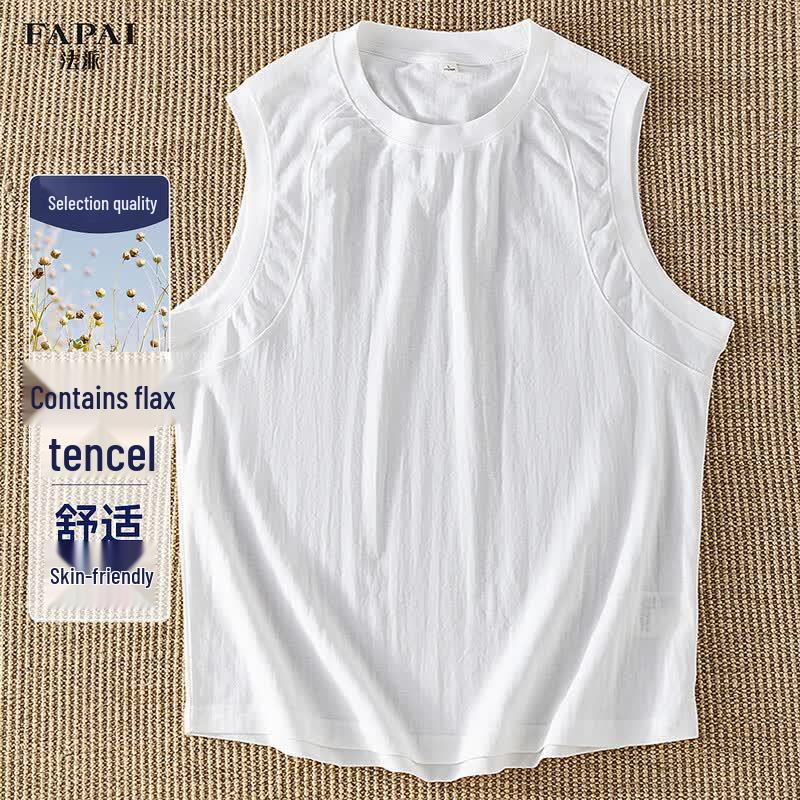 FAPAI Men s Linen Blend Crew Neck Vest XL