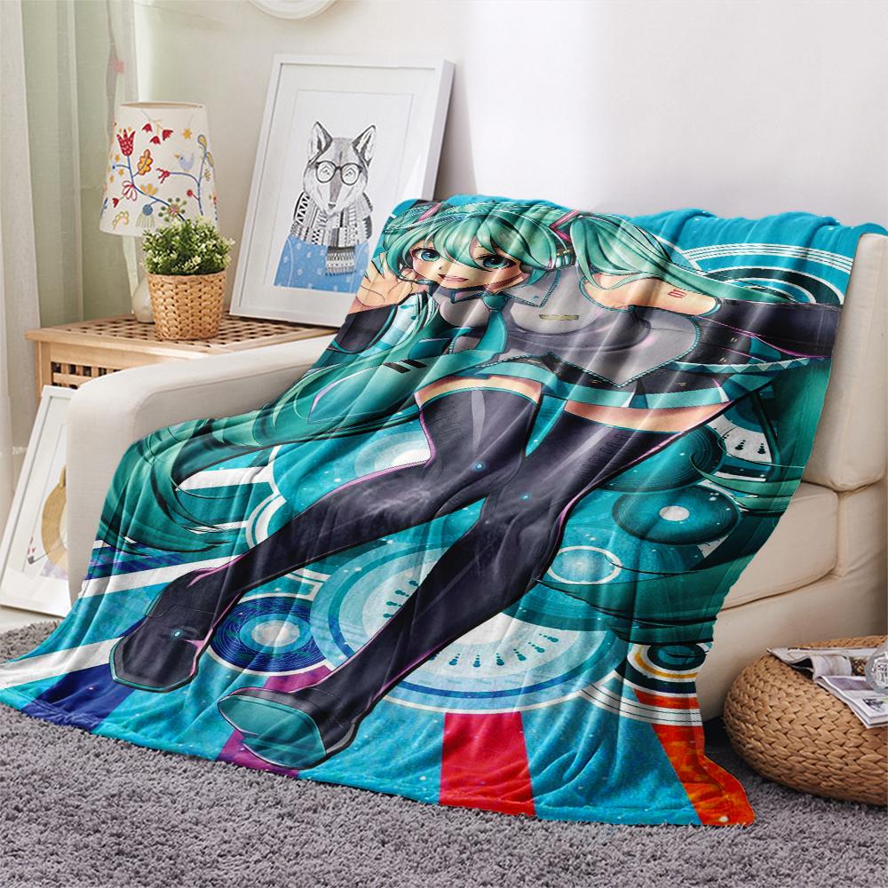 1 ks flanelová deka s potiskem anime Miku, Vysoká kvalita, Pohodlná pro všechna roční období, Domácí dekorace, Teplo a pohodlí, Perfektní jako dárek