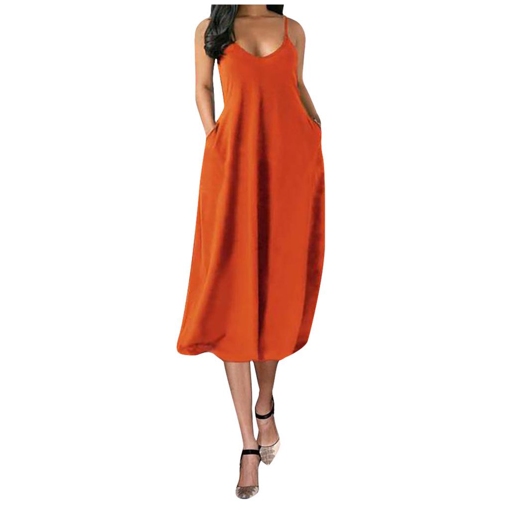 Fashion Women Sexy Plus Size Sleeveless Pockets Camisole Dress