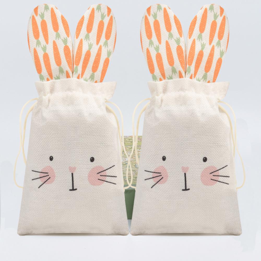 10pcs Gift Bag Rabbit Ear Linen Drawstring Bag Creative Easter Birthday Decoration Storage Bag Drawstring Bags