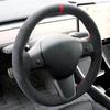 For Tesla modelS Model X Model 3 DIY Custom Leather Suede Steering Wheel Cover Car Wheel Cover Interior