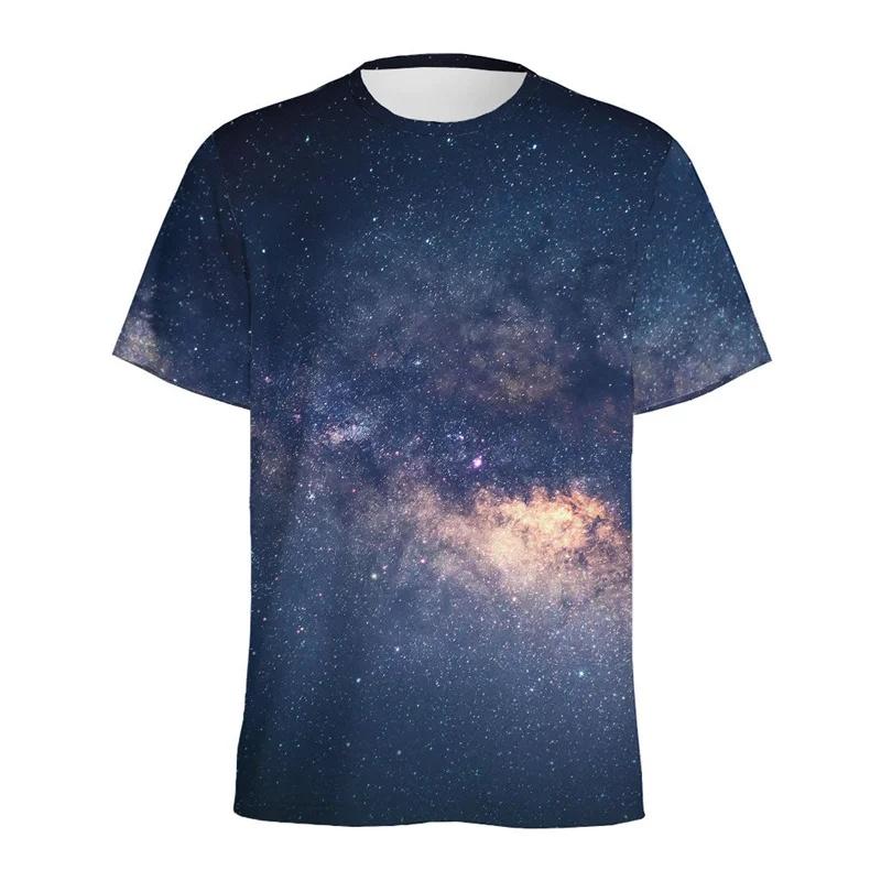 Men's 3D Printed Galaxy Space T-Shirt Colorful Starry Sky Pattern Loose Short Sleeve Round Neck Summer Street Tee Top