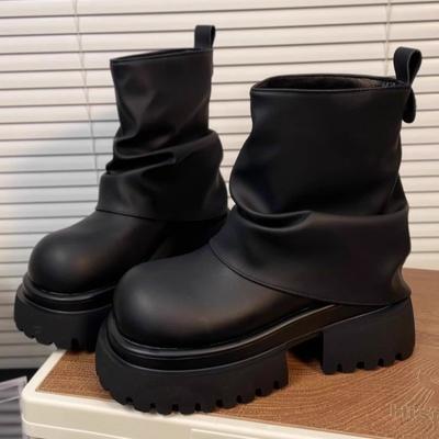 Women Ankle Boots Combat Women Boots Chunky Heel Platform Women Boots British Style Thick Sole Increase Height Casual Boots D530